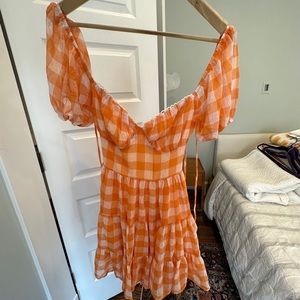 Princess polly checkered orange and white dress
